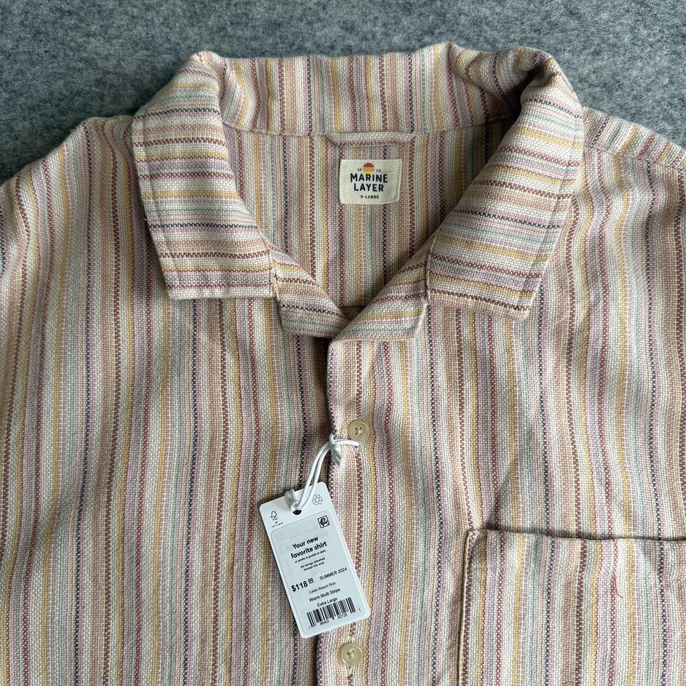 Marine Layer Shirt Mens XL Warm Multi Stripe Caleb Resort Summer 2024 Casual